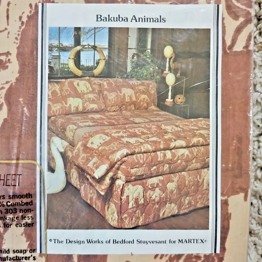 Martex Bedford Stuyvesant Bakuba Animals King Flat Sheet NEW 70s USA Safaricore